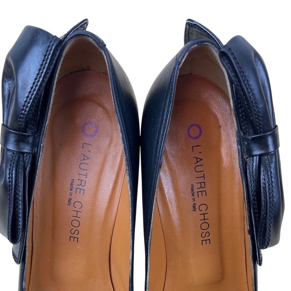 L’Autre Chose Black Leather Bow Detail High Heels Size 38 (US 7.5)
