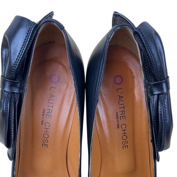 L’Autre Chose Black Leather Bow Detail High Heels Size 38 (US 7.5)