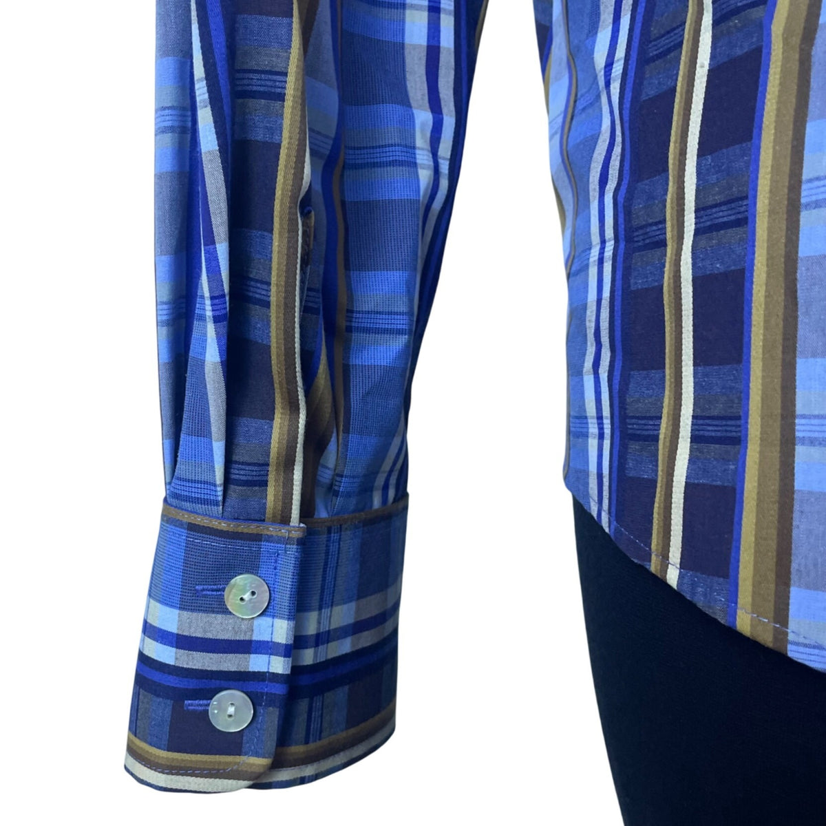 Wrinkle Free Women’s Blue Plaid Fitted Button-Down Long Sleeve Shirt Size 16