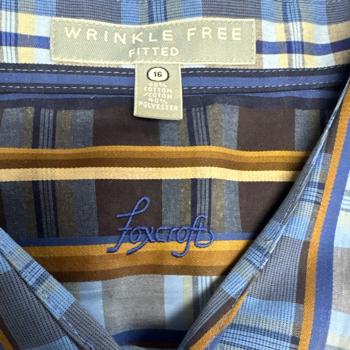 Wrinkle Free Women’s Blue Plaid Fitted Button-Down Long Sleeve Shirt Size 16