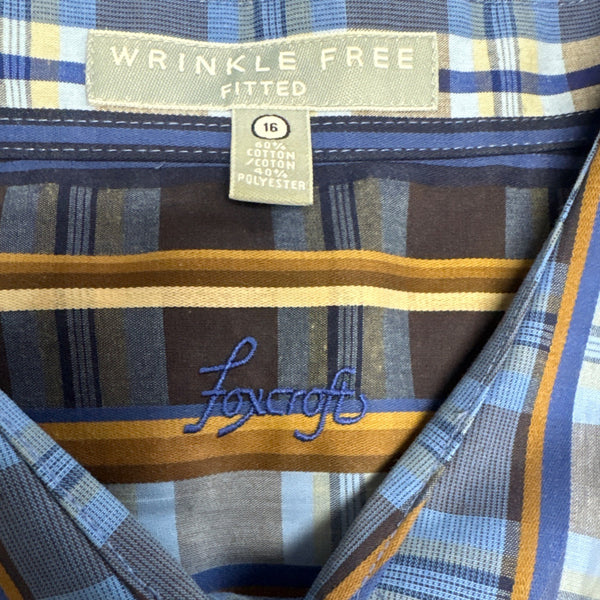 Wrinkle Free Women’s Blue Plaid Fitted Button-Down Long Sleeve Shirt Size 16