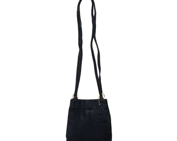 Vintage Carolyne Barton Women's Black Suede Goldtone Metal Shoulder Bag Sz S
