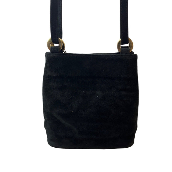 Vintage Carolyne Barton Women's Black Suede Goldtone Metal Shoulder Bag Sz S