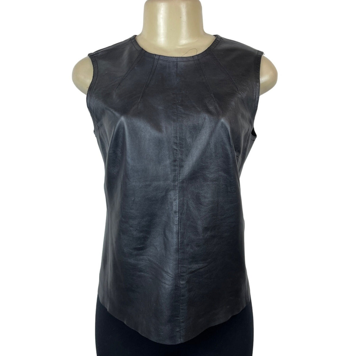 Jones New York Women's Black Sleeveless Leather Shirt Sz 6P (EUR 36)