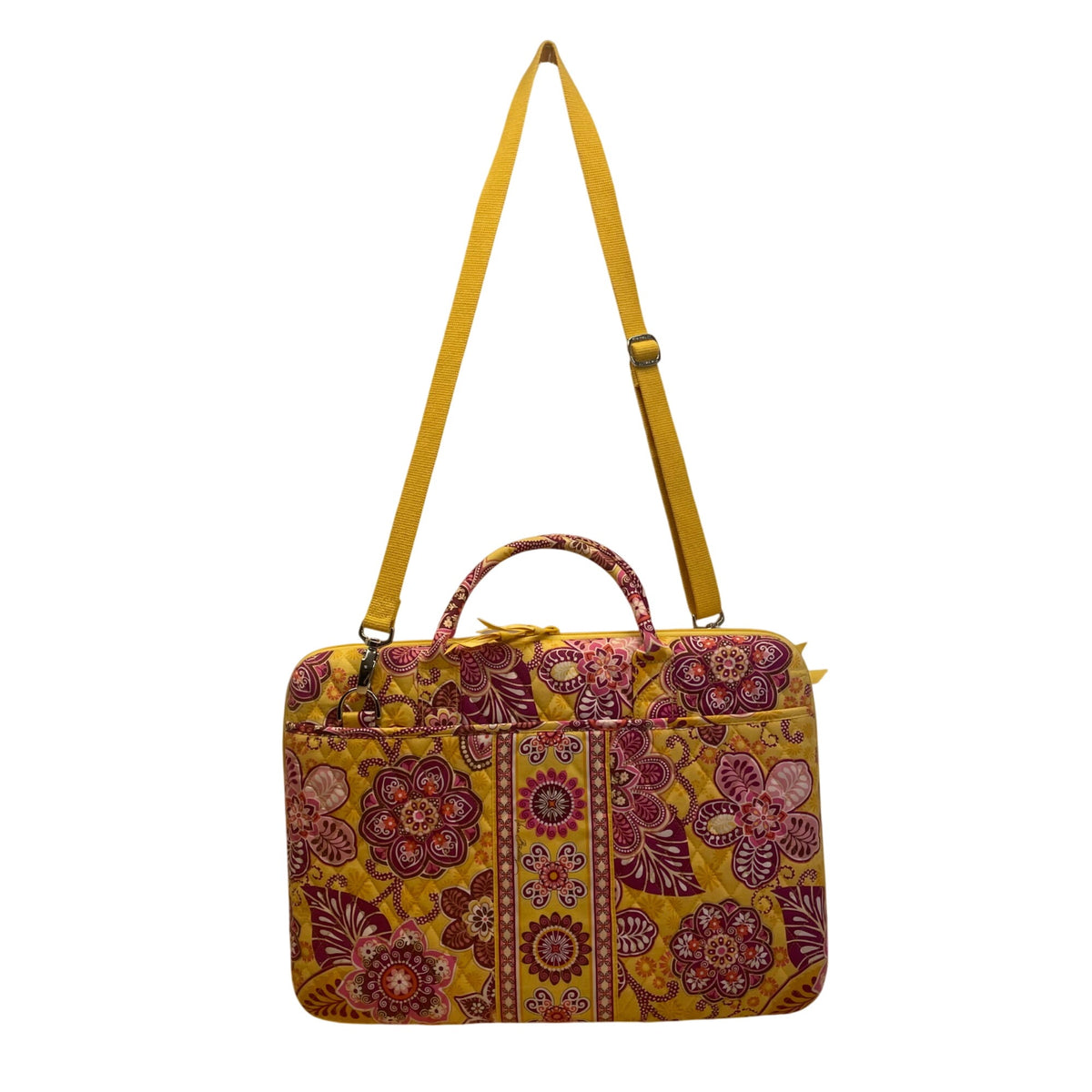 Vera Bradley Women’s Yellow & Pink Floral Quilted Laptop Bag With Shoulder Strap