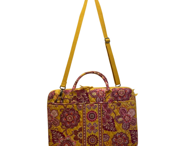 Vera Bradley Women’s Yellow & Pink Floral Quilted Laptop Bag With Shoulder Strap
