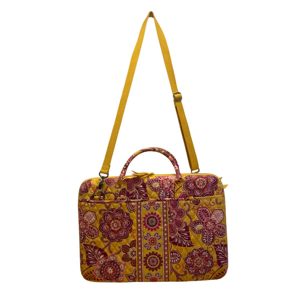 Vera Bradley Women’s Yellow & Pink Floral Quilted Laptop Bag With Shoulder Strap