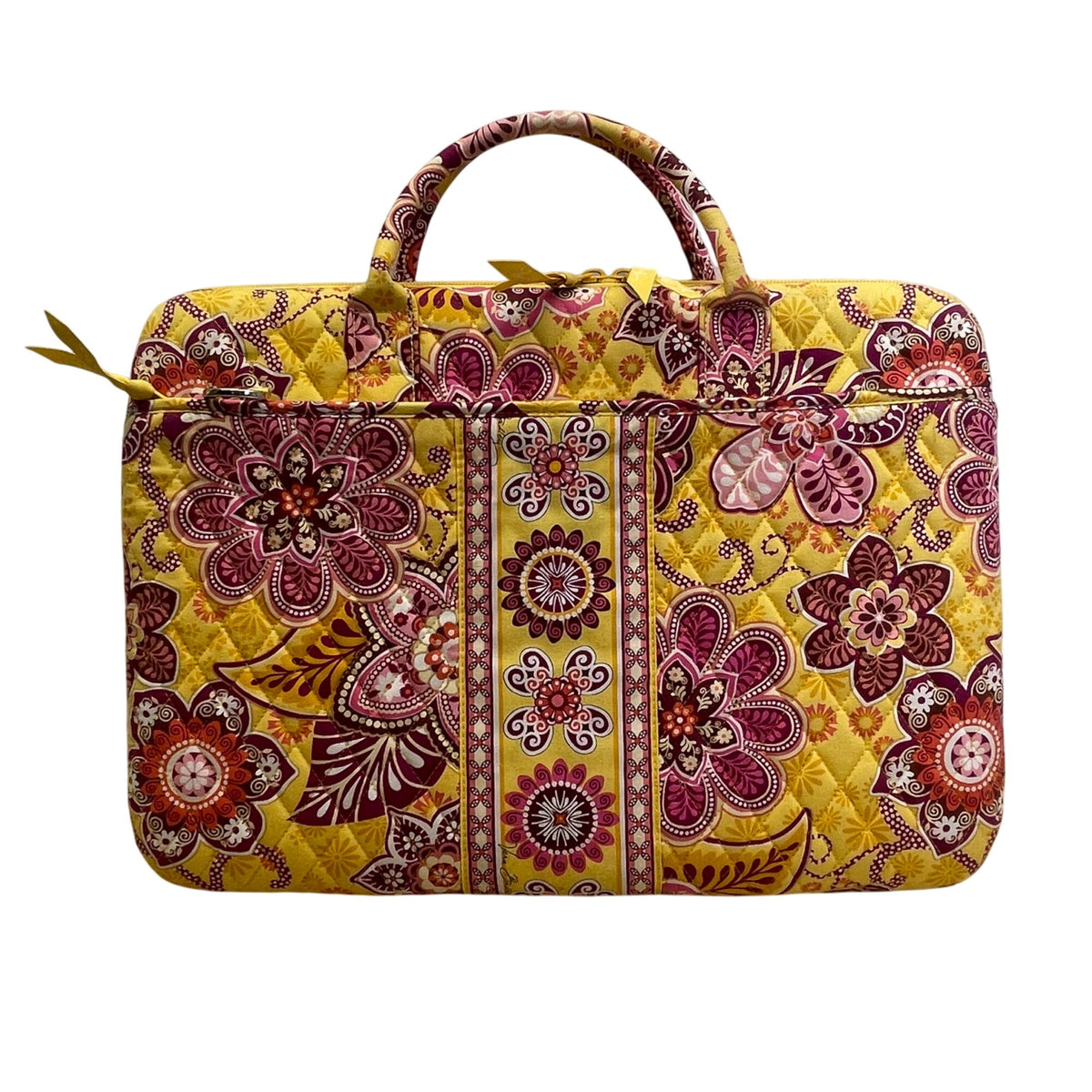 Vera Bradley Women’s Yellow & Pink Floral Quilted Laptop Bag With Shoulder Strap