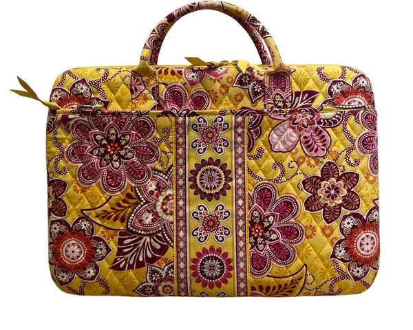 Vera Bradley Women’s Yellow & Pink Floral Quilted Laptop Bag With Shoulder Strap