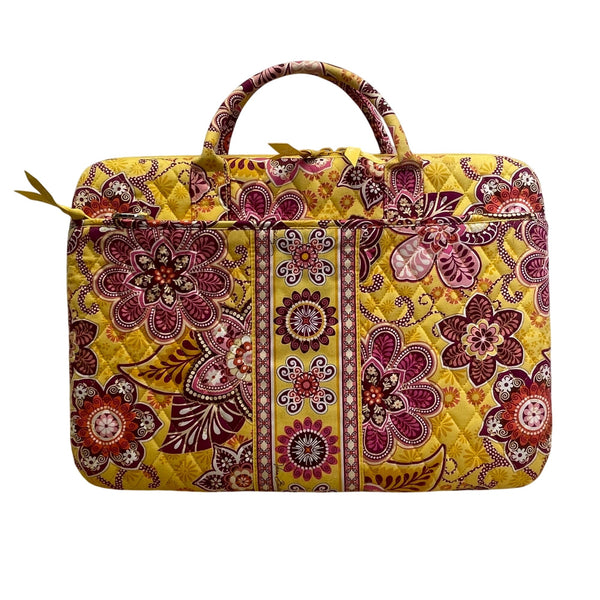 Vera Bradley Women’s Yellow & Pink Floral Quilted Laptop Bag With Shoulder Strap