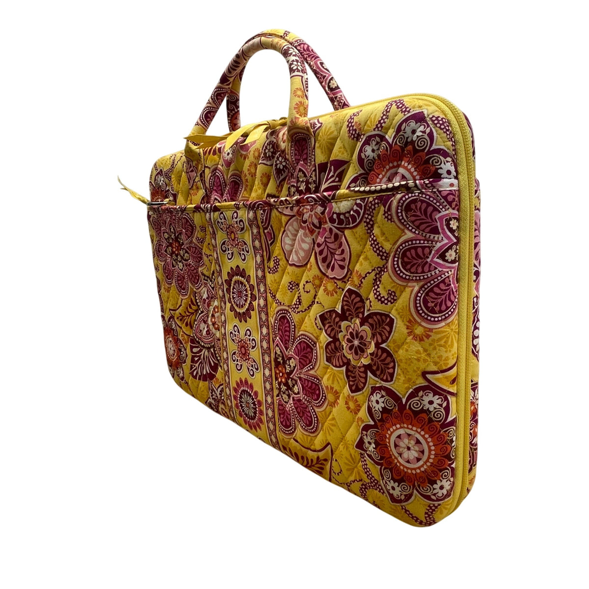 Vera Bradley Women’s Yellow & Pink Floral Quilted Laptop Bag With Shoulder Strap