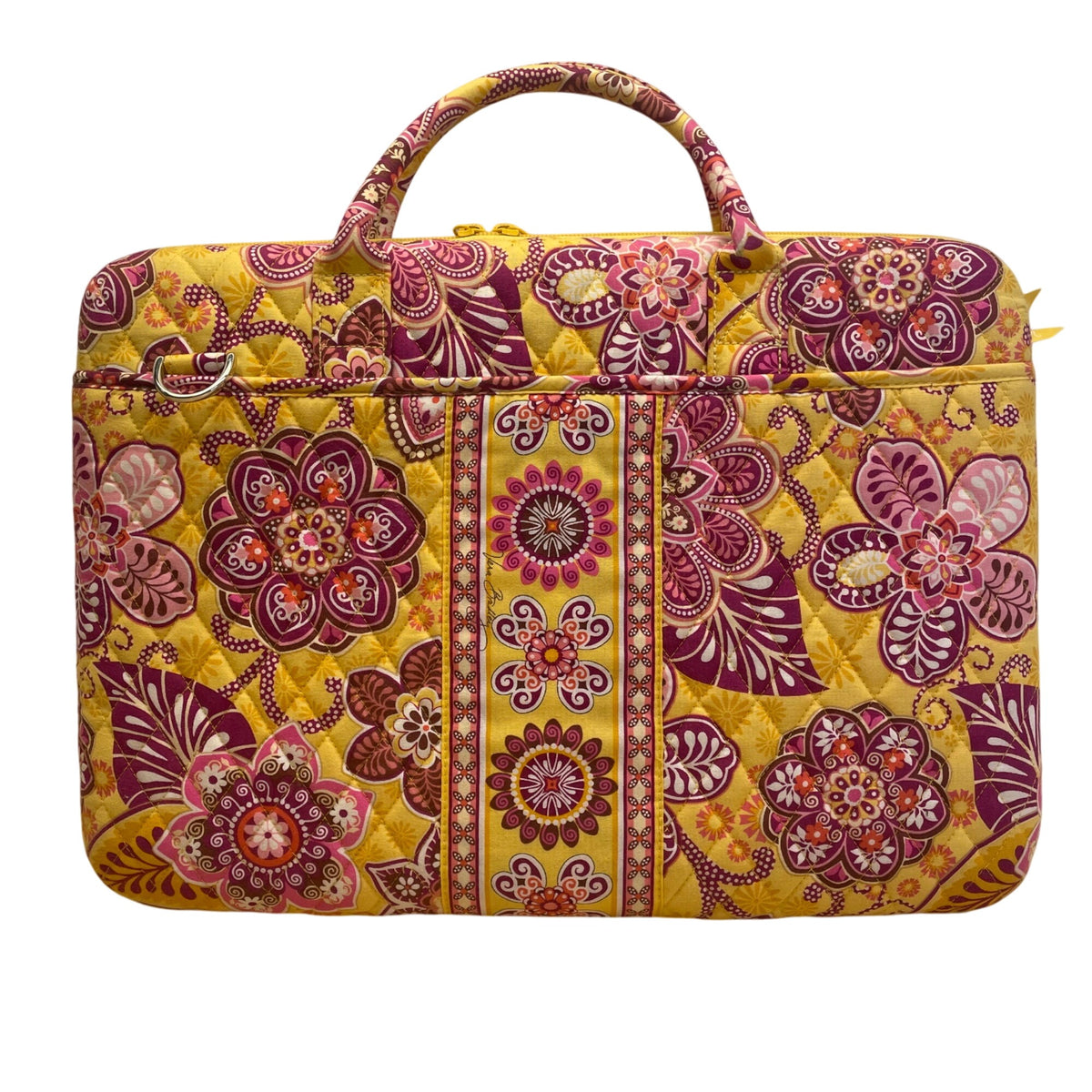Vera Bradley Women’s Yellow & Pink Floral Quilted Laptop Bag With Shoulder Strap