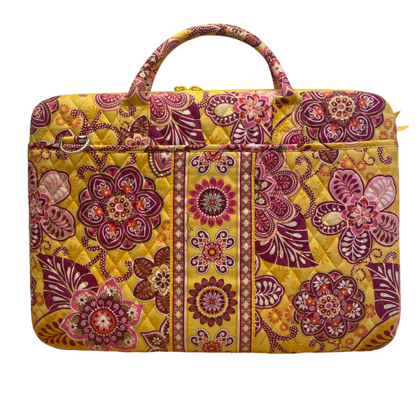 Vera Bradley Women’s Yellow & Pink Floral Quilted Laptop Bag With Shoulder Strap
