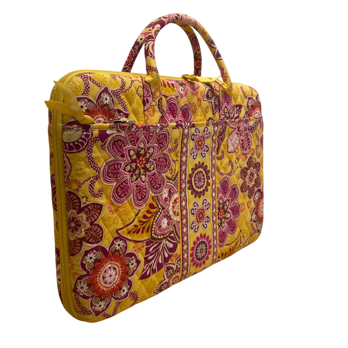 Vera Bradley Women’s Yellow & Pink Floral Quilted Laptop Bag With Shoulder Strap