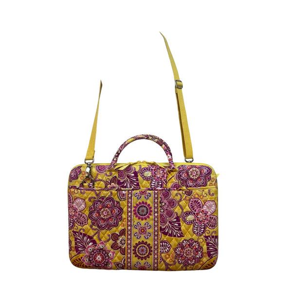 Vera Bradley Women’s Yellow & Pink Floral Quilted Laptop Bag With Shoulder Strap