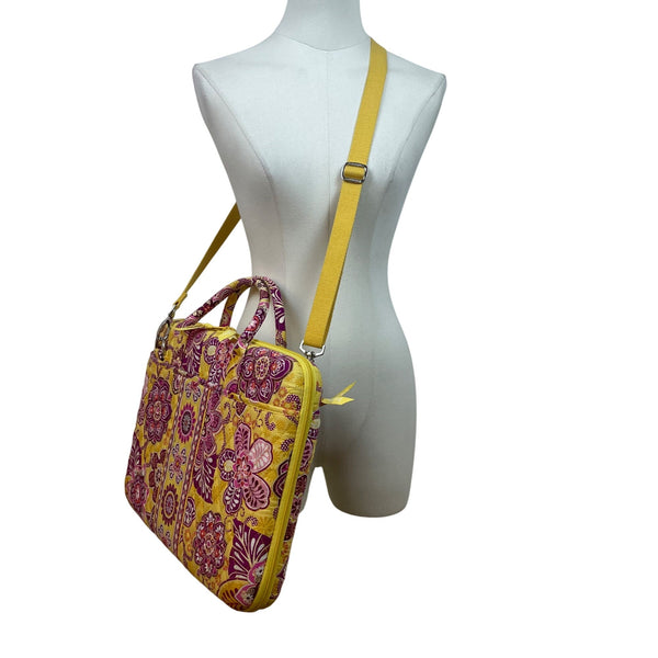 Vera Bradley Women’s Yellow & Pink Floral Quilted Laptop Bag With Shoulder Strap