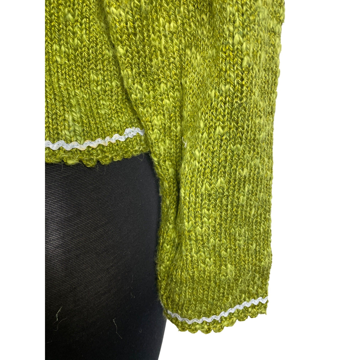 Hot Knots Womens Green Knit Cardigan With Floral Accent & Scalloped Trim