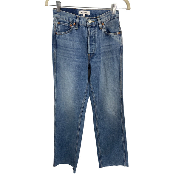 Re/Done Women's Blue Wide Jeans with Distressed Look at Length End  Sz 24