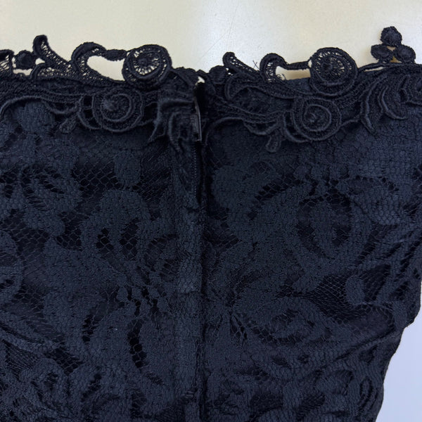 Vintage Roberta Elegant Black Lace Off-Shoulder Dress Short Sleeve A-Line