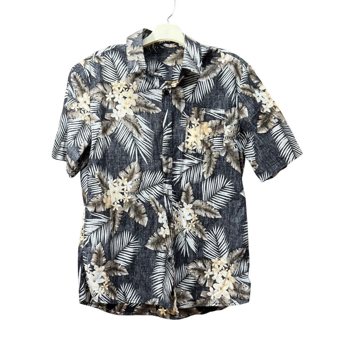 Jogal Mens Black Floral Button-Up Hawaiian Shirt Size M