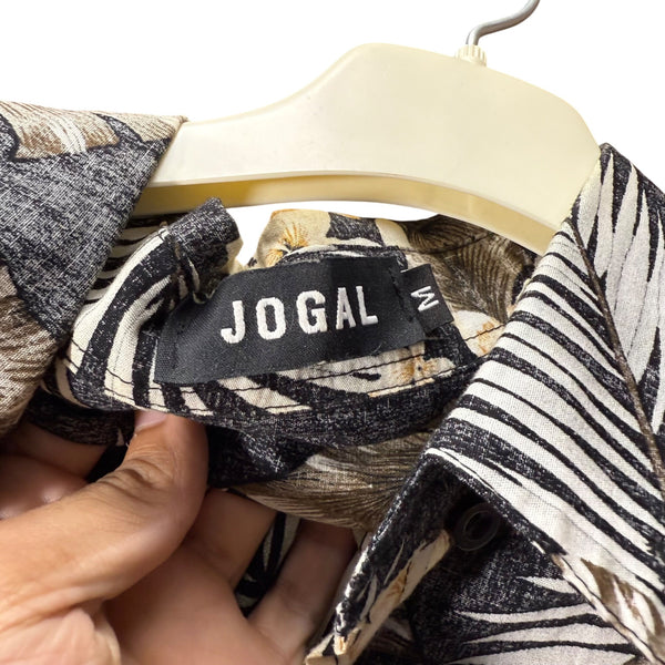 Jogal Mens Black Floral Button-Up Hawaiian Shirt Size M