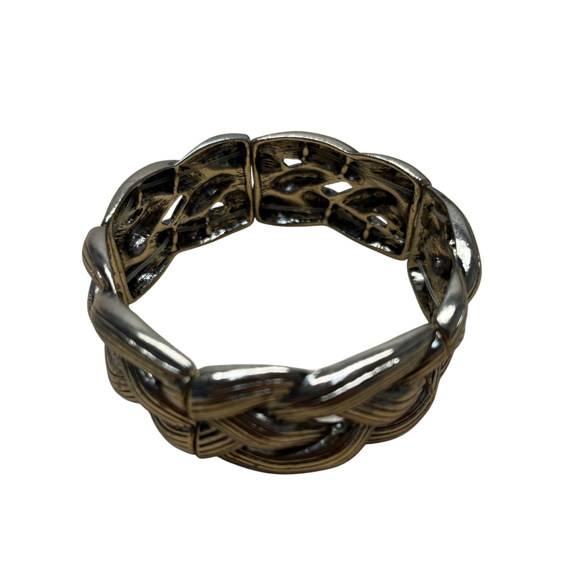 Gold-Plated Womens Woven Cable Design Stretch Bracelet