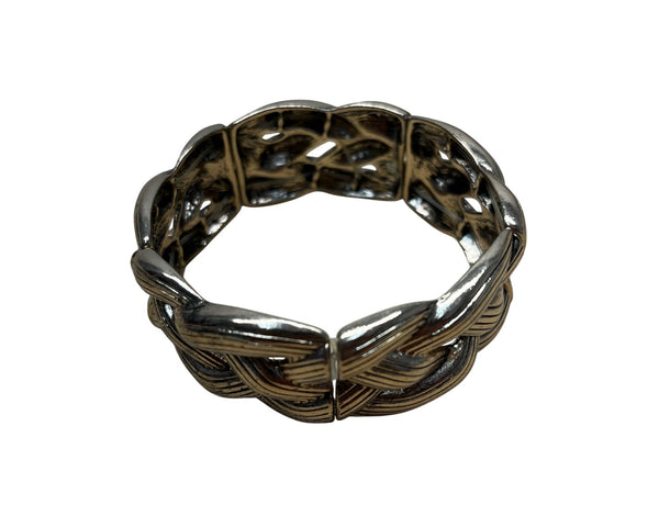 Gold-Plated Womens Woven Cable Design Stretch Bracelet