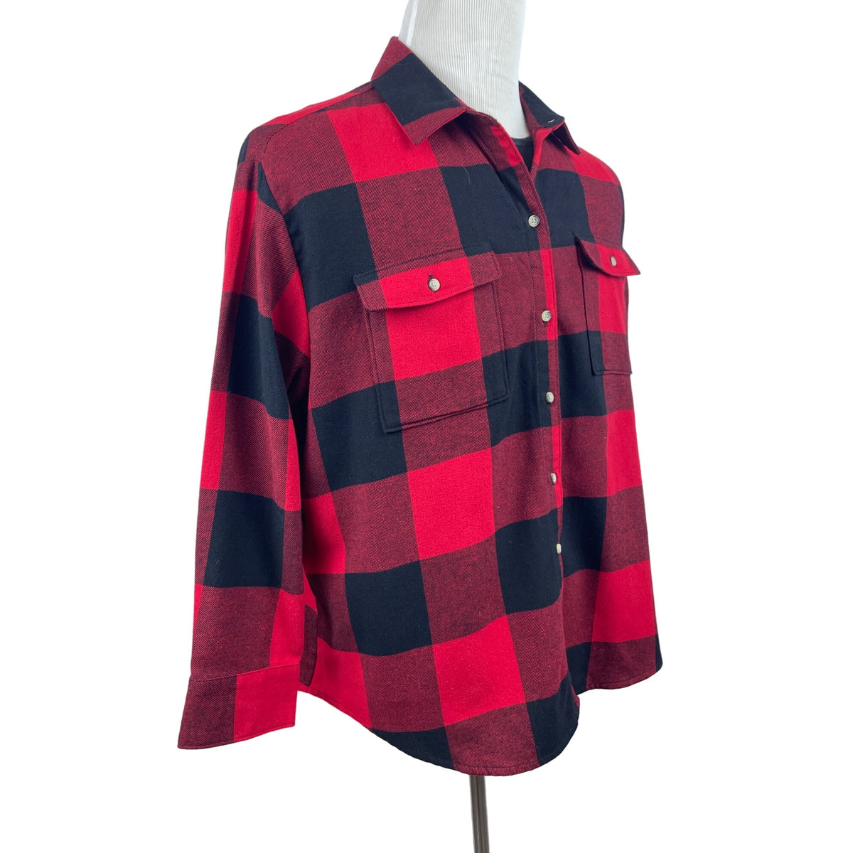 Old Navy Women's Black Red Flannel Plaid Long Sleeve Shirt Sz L Petite - NWT