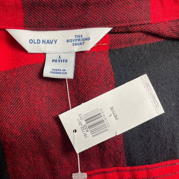 Old Navy Women's Black Red Flannel Plaid Long Sleeve Shirt Sz L Petite - NWT