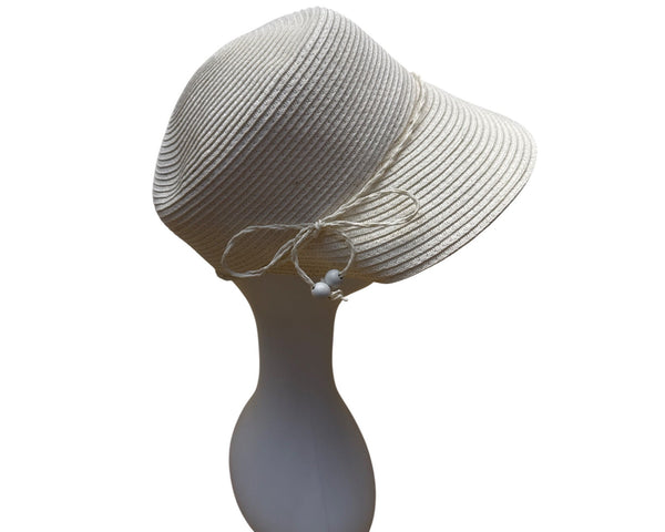 Preston & York Womens White Woven Cloche Hat With Decorative Bow Accent