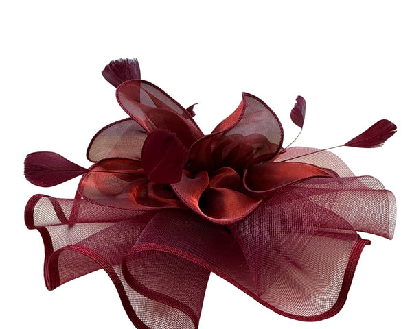 Vintage Women's Red Mesh Hair Clip Fascinator With Feather Accents Lightweight