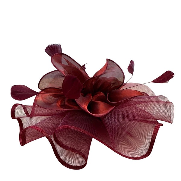 Vintage Women's Red Mesh Hair Clip Fascinator With Feather Accents Lightweight