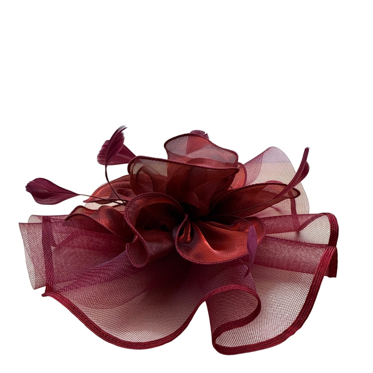 Vintage Women's Red Mesh Hair Clip Fascinator With Feather Accents Lightweight