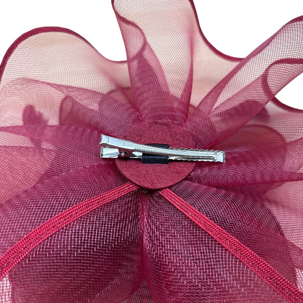 Vintage Women's Red Mesh Hair Clip Fascinator With Feather Accents Lightweight