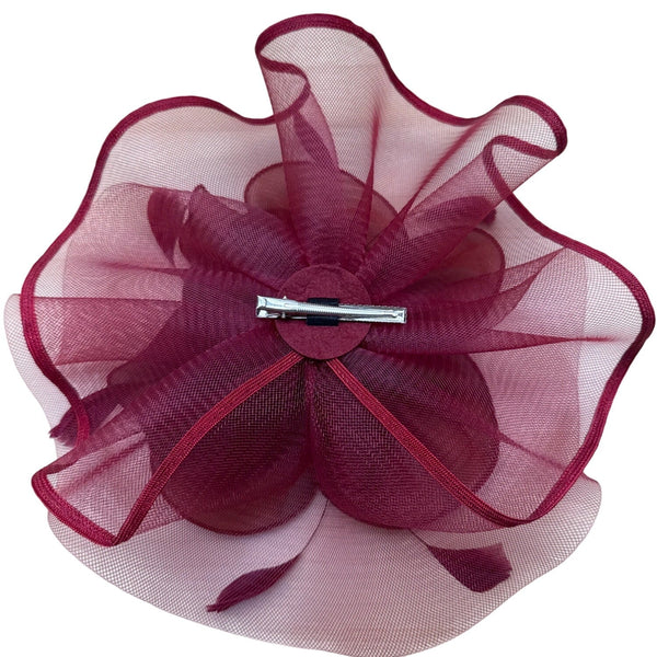 Vintage Women's Red Mesh Hair Clip Fascinator With Feather Accents Lightweight