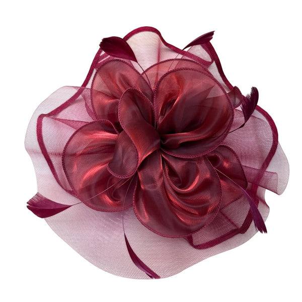 Vintage Women's Red Mesh Hair Clip Fascinator With Feather Accents Lightweight