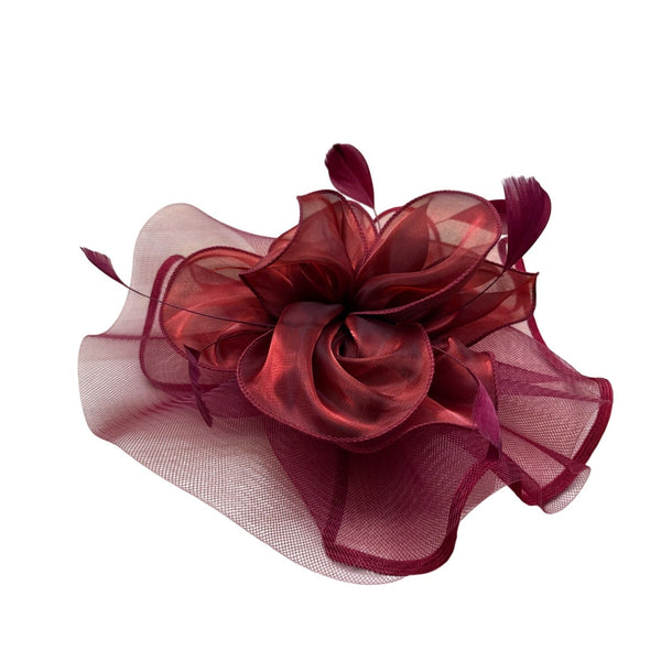 Vintage Women's Red Mesh Hair Clip Fascinator With Feather Accents Lightweight