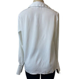 White Long Sleeve Blouse With Cowl Neck & Button Cuffs For Women Sz L - New