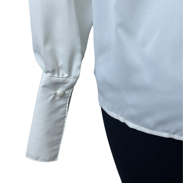White Long Sleeve Blouse With Cowl Neck & Button Cuffs For Women Sz L - New