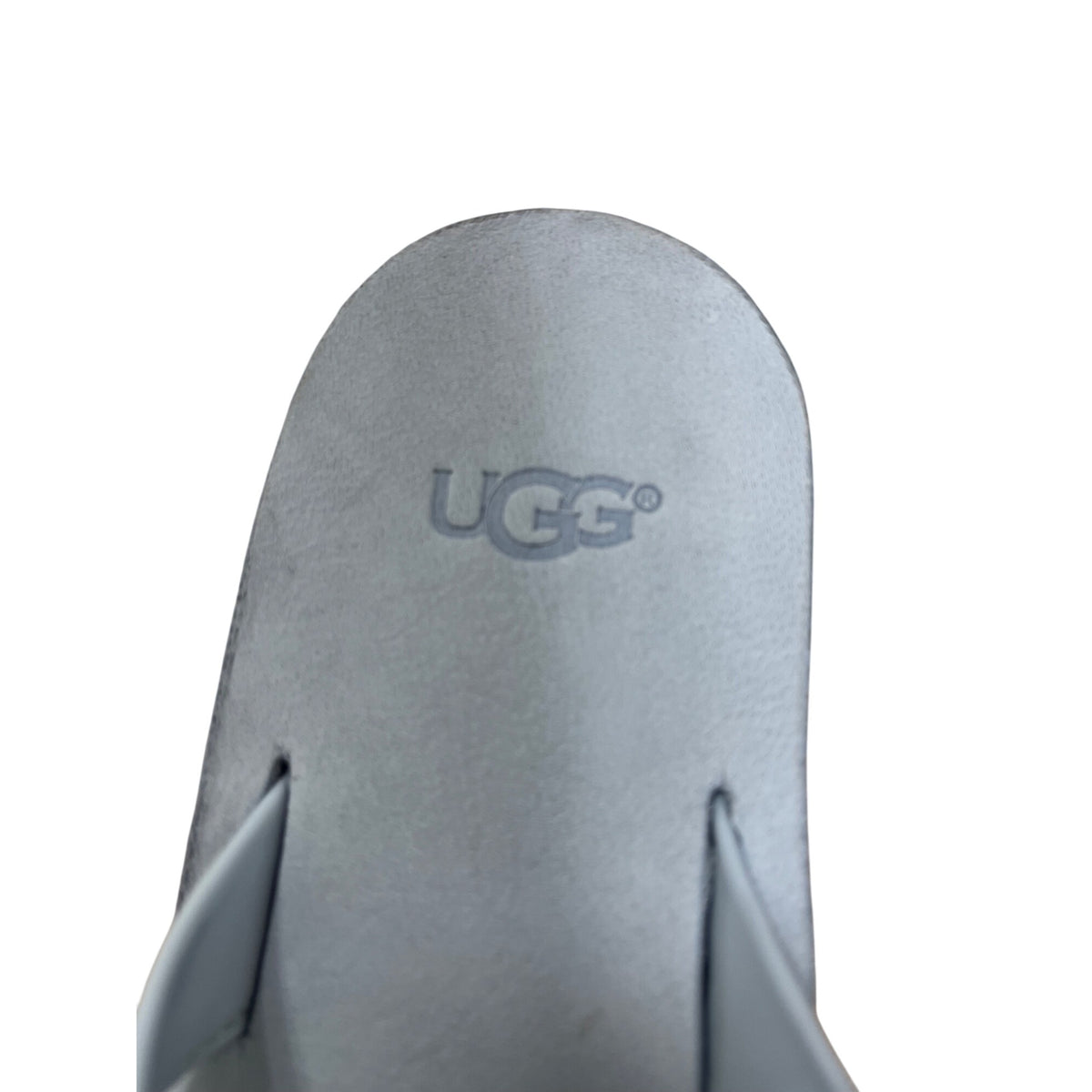 UGG Womens Light Blue Faux Leather Daisy Pom Sandals Size 6 Comfort Casual Slide Made In China