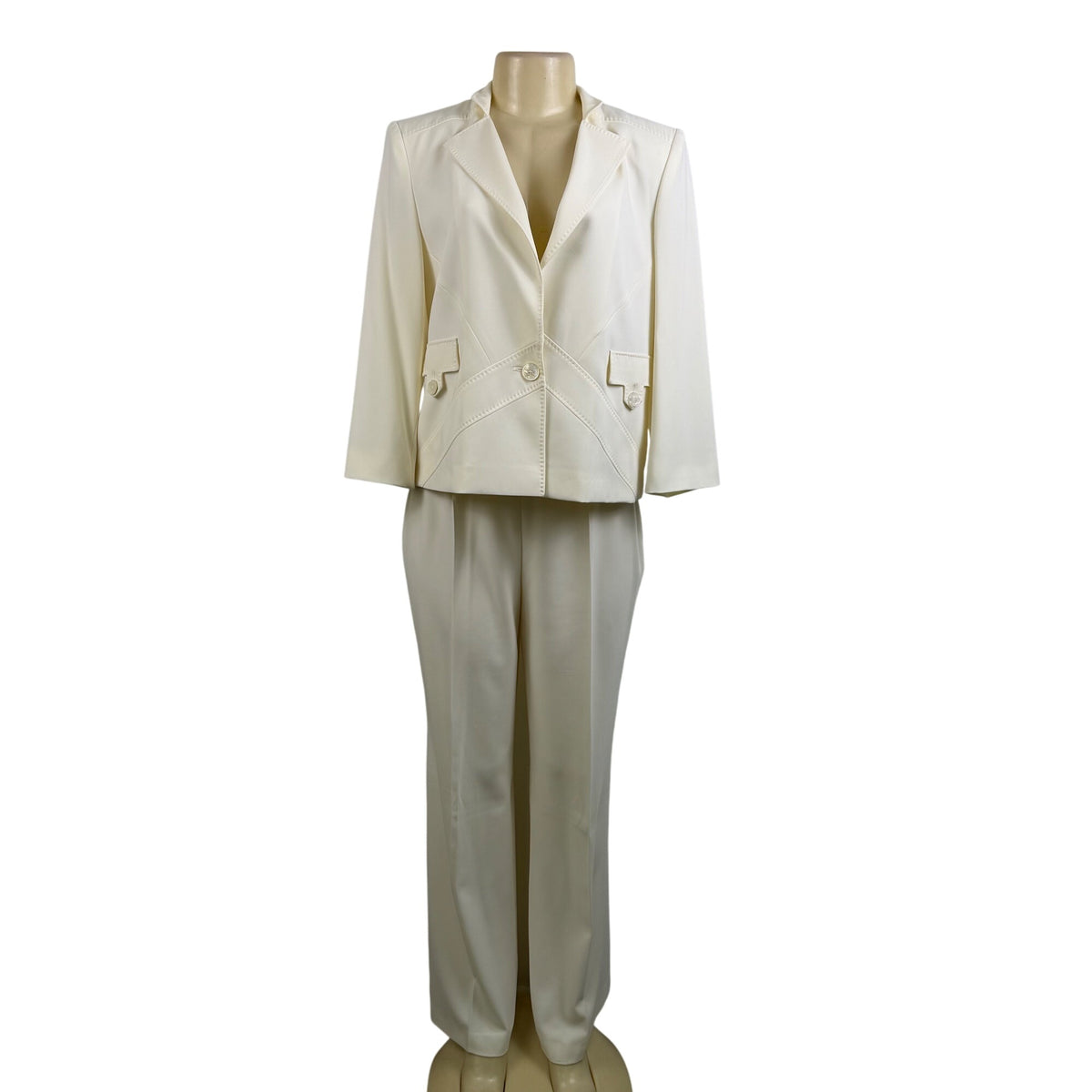 Les Goparins Women Cream Polyester/Acetate Blazer & Pants Suit Set Size 44