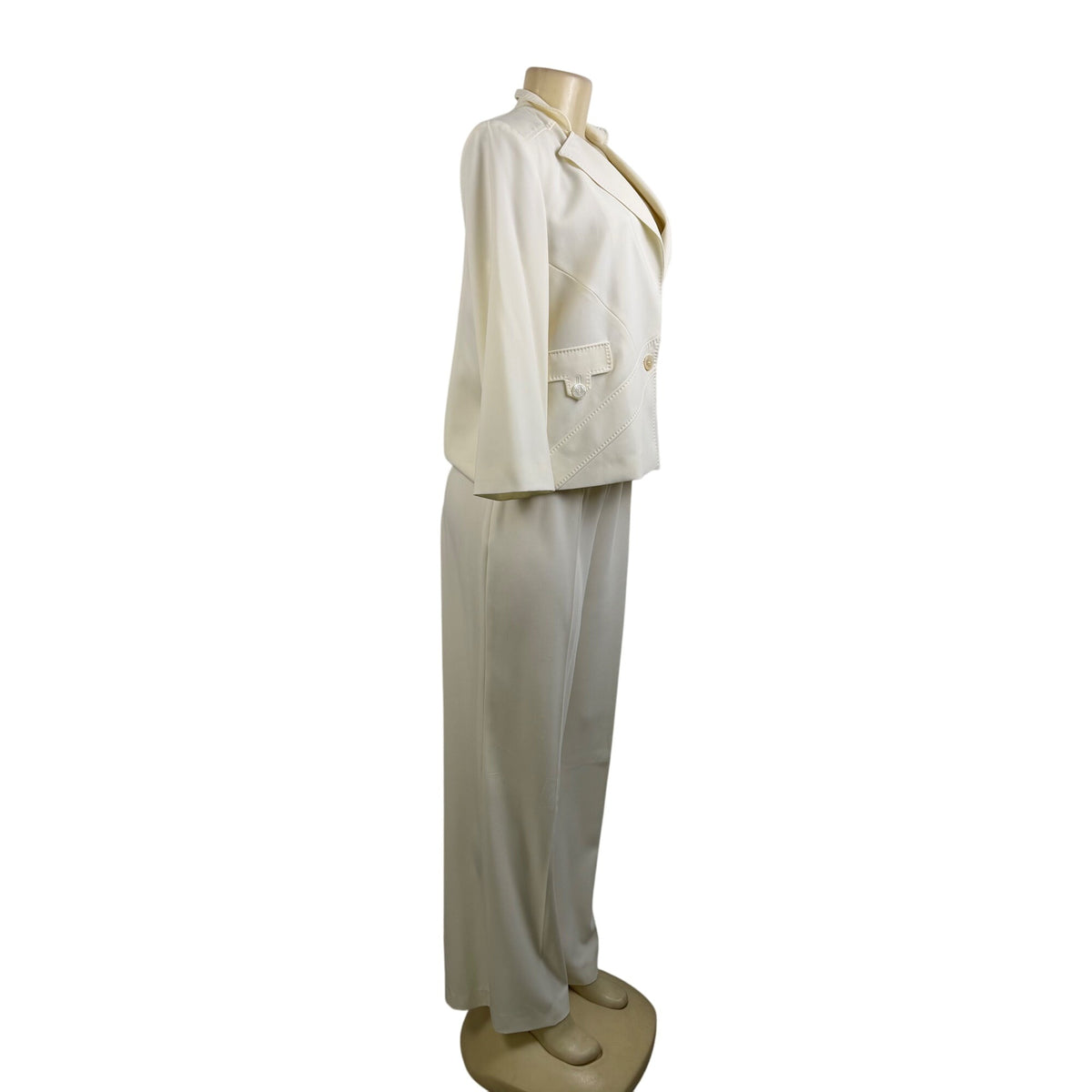 Les Goparins Women Cream Polyester/Acetate Blazer & Pants Suit Set Size 44