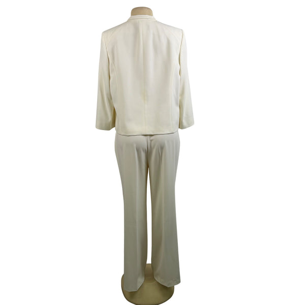 Les Goparins Women Cream Polyester/Acetate Blazer & Pants Suit Set Size 44