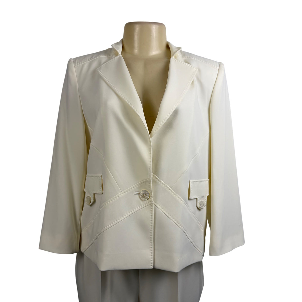Les Goparins Women Cream Polyester/Acetate Blazer & Pants Suit Set Size 44
