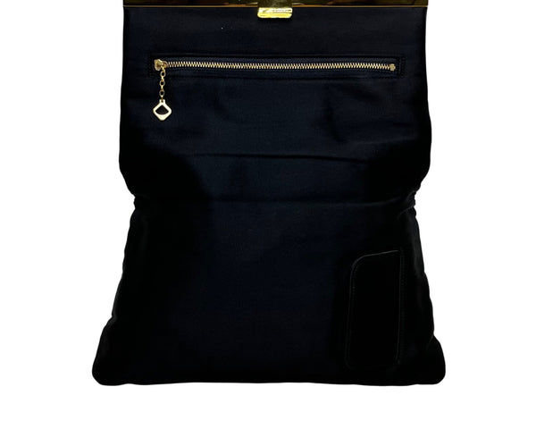 Bienen-Davis Women’s Black Satin With Gold-Tone Frame & Zipper Clutch Bag