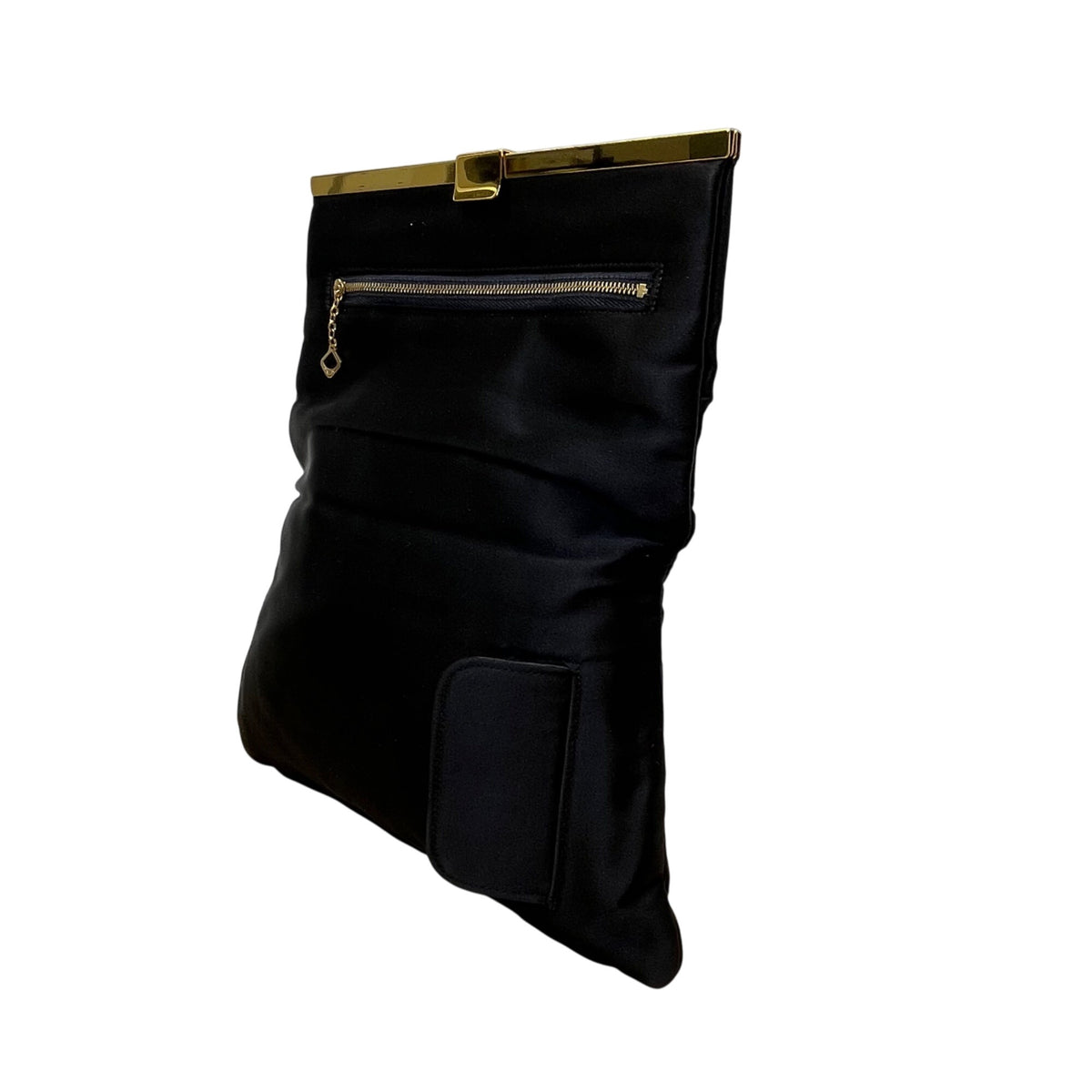 Bienen-Davis Women’s Black Satin With Gold-Tone Frame & Zipper Clutch Bag