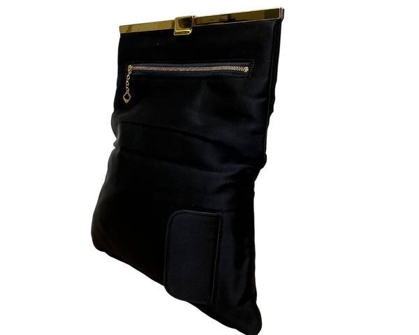 Bienen-Davis Women’s Black Satin With Gold-Tone Frame & Zipper Clutch Bag