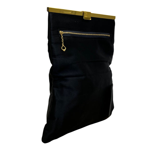 Bienen-Davis Women’s Black Satin With Gold-Tone Frame & Zipper Clutch Bag