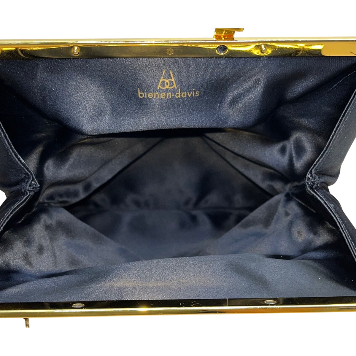 Bienen-Davis Women’s Black Satin With Gold-Tone Frame & Zipper Clutch Bag