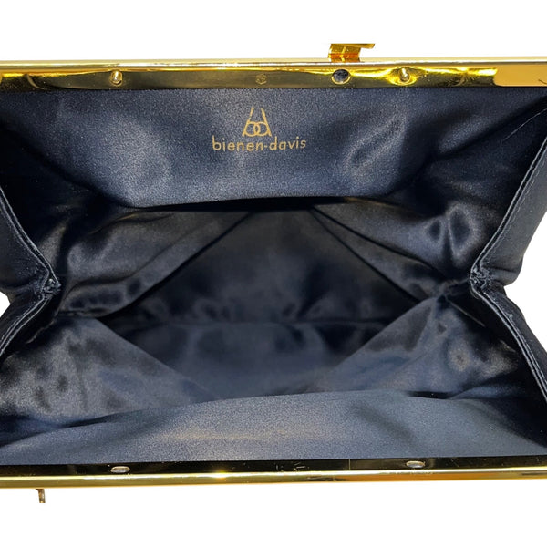 Bienen-Davis Women’s Black Satin With Gold-Tone Frame & Zipper Clutch Bag